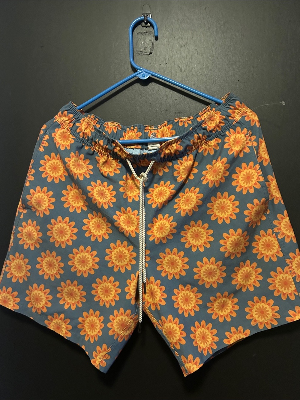 Fair Harbor Blue Swim Trunks with Orange Floral Print